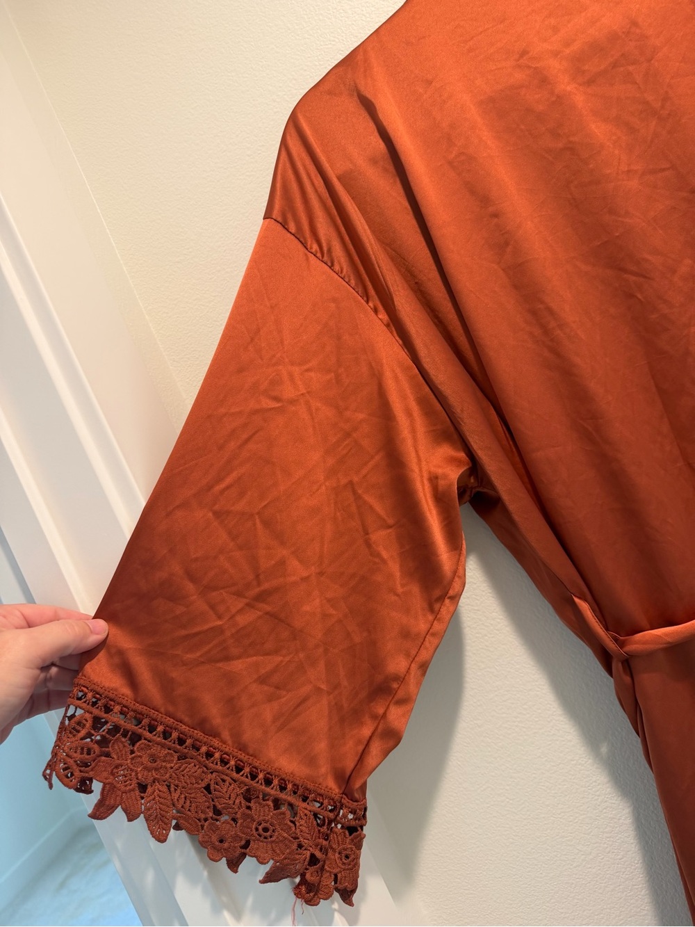 Satin Lace-Trim Robe in Rust - Picture 7 of 7